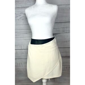 Rebecca Minkoff Cream Asymmetrical Skirt w/ Black Lambskin Leather Trim Size 6